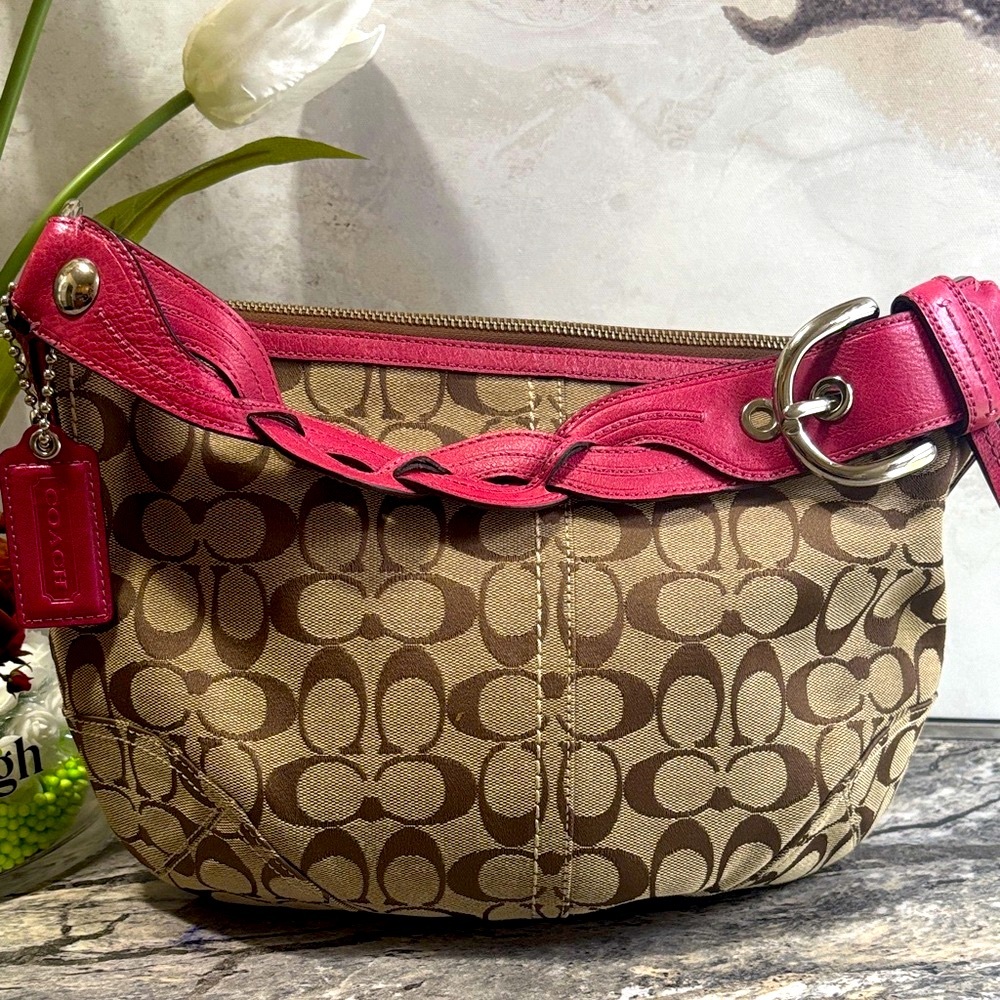 Coach Brown and Pink Signature Shoulder Bag